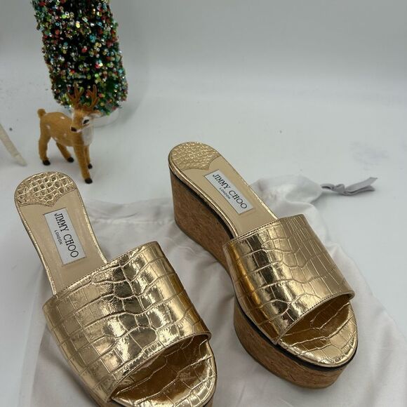 Women’s Jimmy Choo, crock embossed wedge sandals size 38.5 PRISTINE - Picture 2 of 8